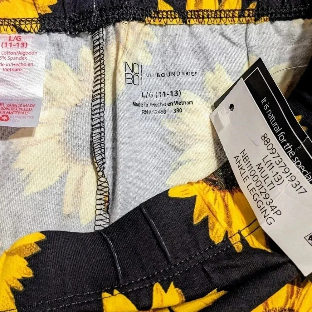 NOBO No Boundaries Sunflower Leggings Yellow Black Stretch Size Large 11-13 NWT - Picture 3 of 6